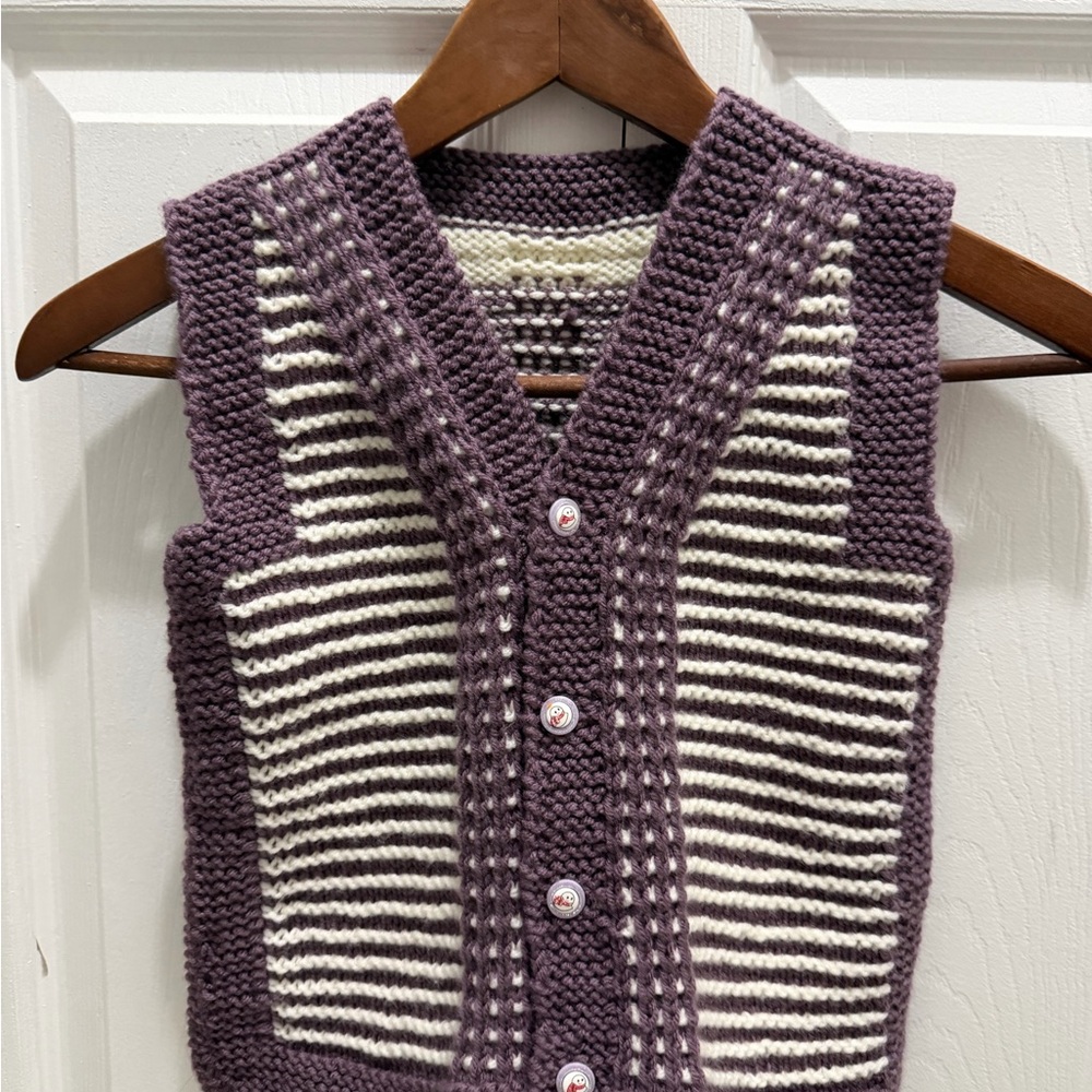 Purple and White Knit Kid’s Sweater Vest - Handmade